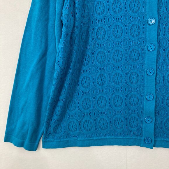 Blair size XL Blue Pattern Eyelet Knit Preppy Button Long Sleeve Cardigan - Picture 4 of 9